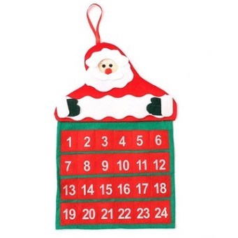 Calendar Advent de Crăciun cu Moș Crăciun, Decorațiune cu Buzunare pentru Cadouri și Surprize, Material Poliester Rezistent, Pentru Brad sau Perete, 20 x 30 cm, Multicolor
