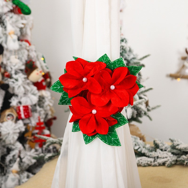 Decorațiune Perdea Și Draperie Tematică Crăciun, Model Floare Crăciuniță Cu Șnur, Material Textil Și Poliester, 31 cm, Roșu