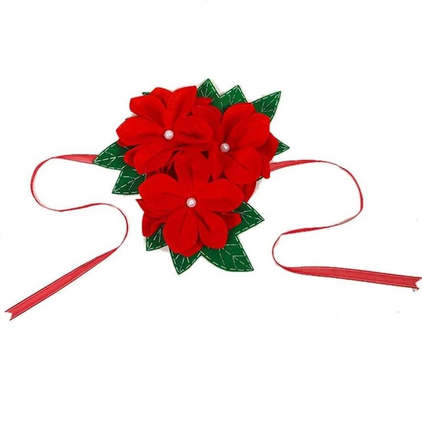 Decorațiune Perdea Și Draperie Tematică Crăciun, Model Floare Crăciuniță Cu Șnur, Material Textil Și Poliester, 31 cm, Roșu