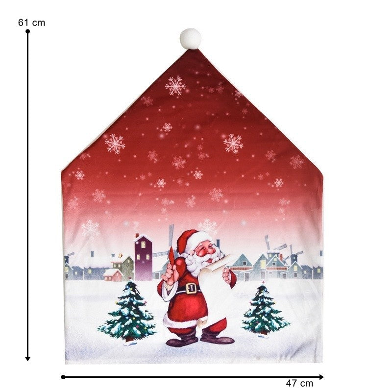 Husă Decorativă Pentru Scaun, Tematică Festivă Crăciun, Protecție Scaun Dining, Material Textil Poliester, 61 x 47 cm, Roșu
