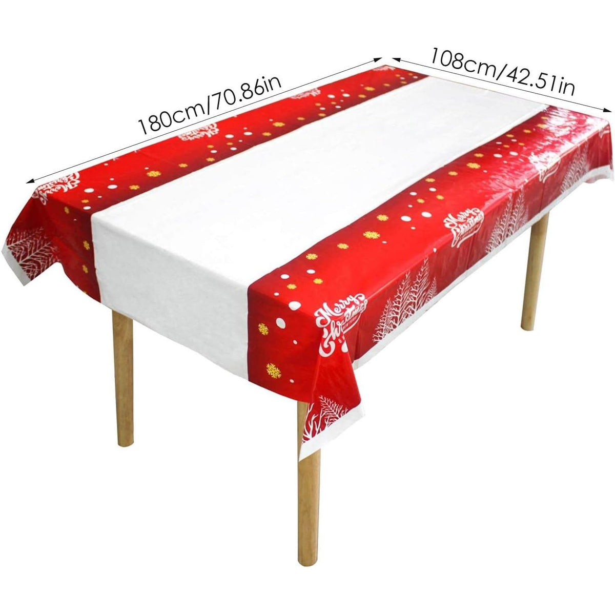 Față de Masă Dreptunghiulară Crăciun, Protecție Masă PVC Impermeabil, Imprimeu Merry Christmas, Grosime 2.5 mm, Alb, 180 x 108 cm