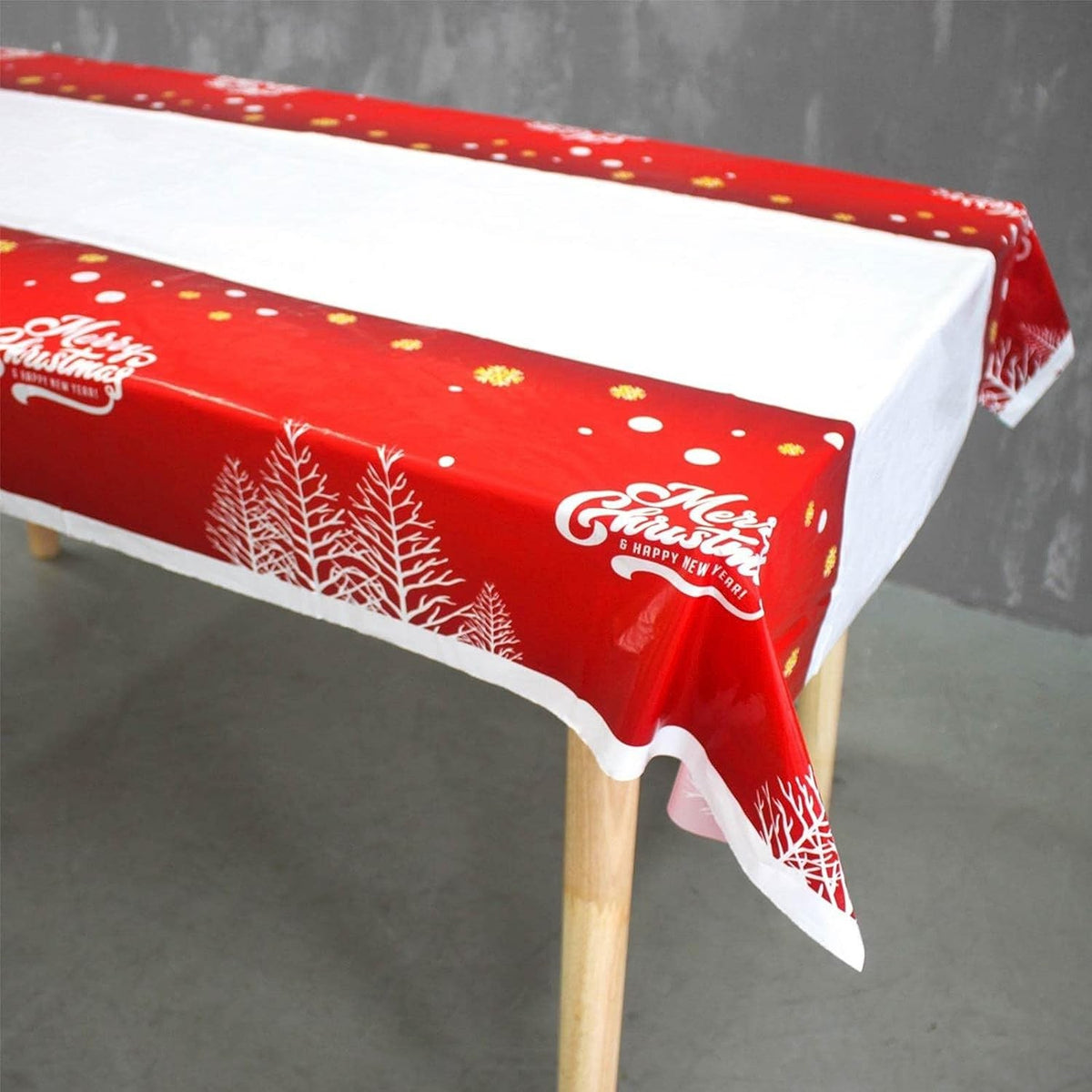 Față de Masă Dreptunghiulară Crăciun, Protecție Masă PVC Impermeabil, Imprimeu Merry Christmas, Grosime 2.5 mm, Alb, 180 x 108 cm