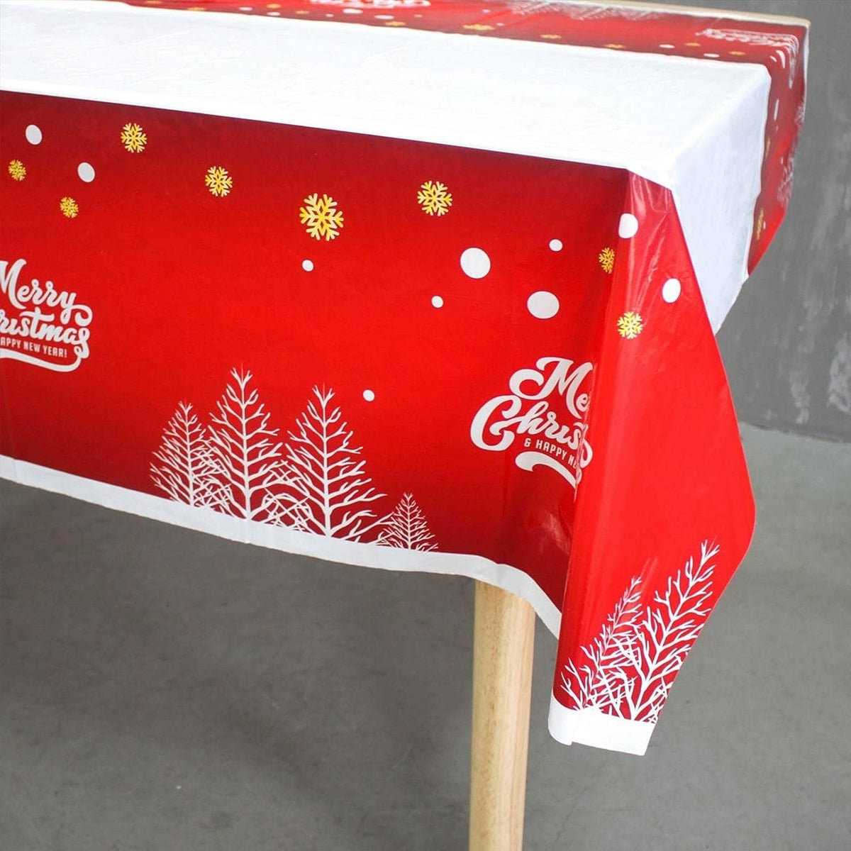 Față de Masă Dreptunghiulară Crăciun, Protecție Masă PVC Impermeabil, Imprimeu Merry Christmas, Grosime 2.5 mm, Alb, 180 x 108 cm