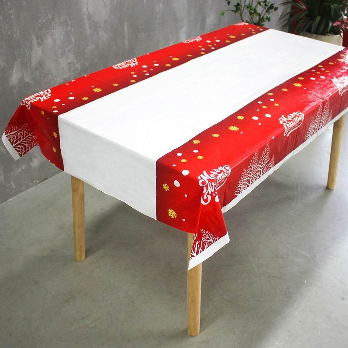 Față de Masă Dreptunghiulară Crăciun, Protecție Masă PVC Impermeabil, Imprimeu Merry Christmas, Grosime 2.5 mm, Alb, 180 x 108 cm
