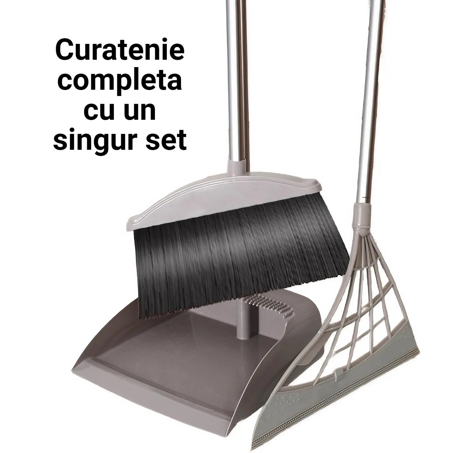 Set Matura cu Faras si Matura Magica din Silicon, Sistem Colectare Par si Praf, Margine Cauciuc, Plastic si Otel Inoxidabil, Gri, 90 x 72 x 100 cm
