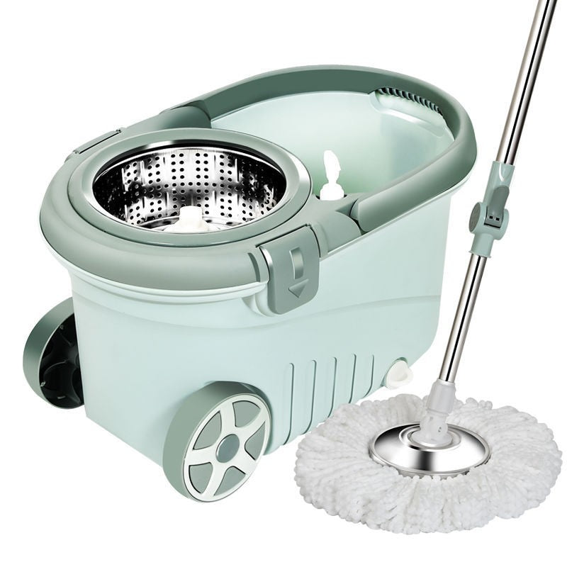 Set Mop Rotativ cu Galeata, Sistem de Stoarcere Centrifuga, Vas Detasabil si Dop Scurgere, Microfibra si Plastic, Capacitate 8 l, include 1 Rezerva, Verde
