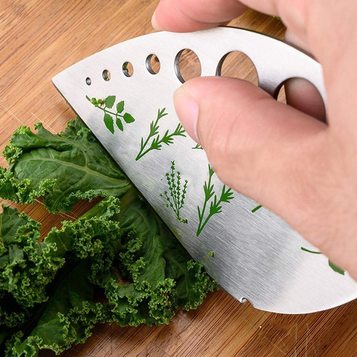 Tocator Manual Si Dispozitiv Curatare Ierburi, Instrument Multifunctional Cu 9 Gauri Pentru Frunze, Margini Ascutite Si Maner Ergonomic, Otel Inoxidabil Rezistent La Rugina, 12.3 x 6.9 cm, Argintiu