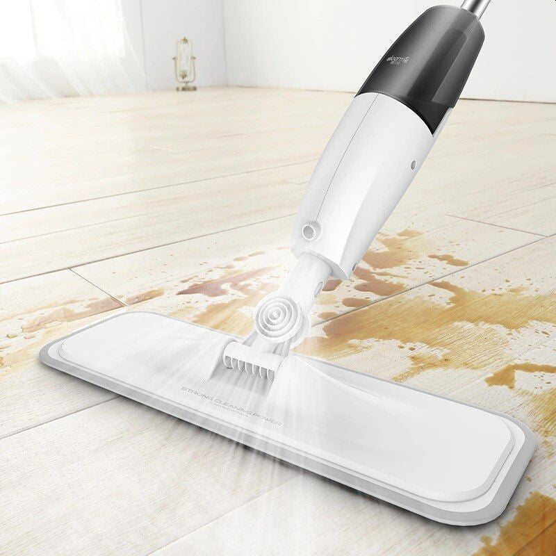 Mop Plat cu Pulverizator 2 in 1, Coada din Aluminiu si Rezerva Microfibra, Utilizare Umeda si Uscata, 125x40 cm, Alb/Negru