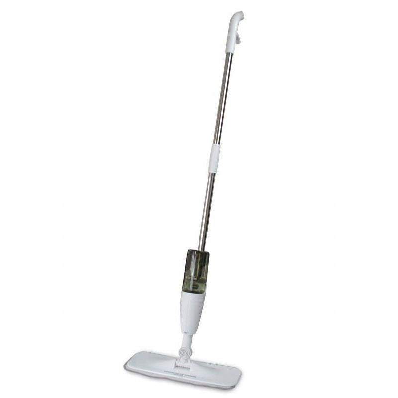 Mop Plat cu Pulverizator 2 in 1, Coada din Aluminiu si Rezerva Microfibra, Utilizare Umeda si Uscata, 125x40 cm, Alb/Negru