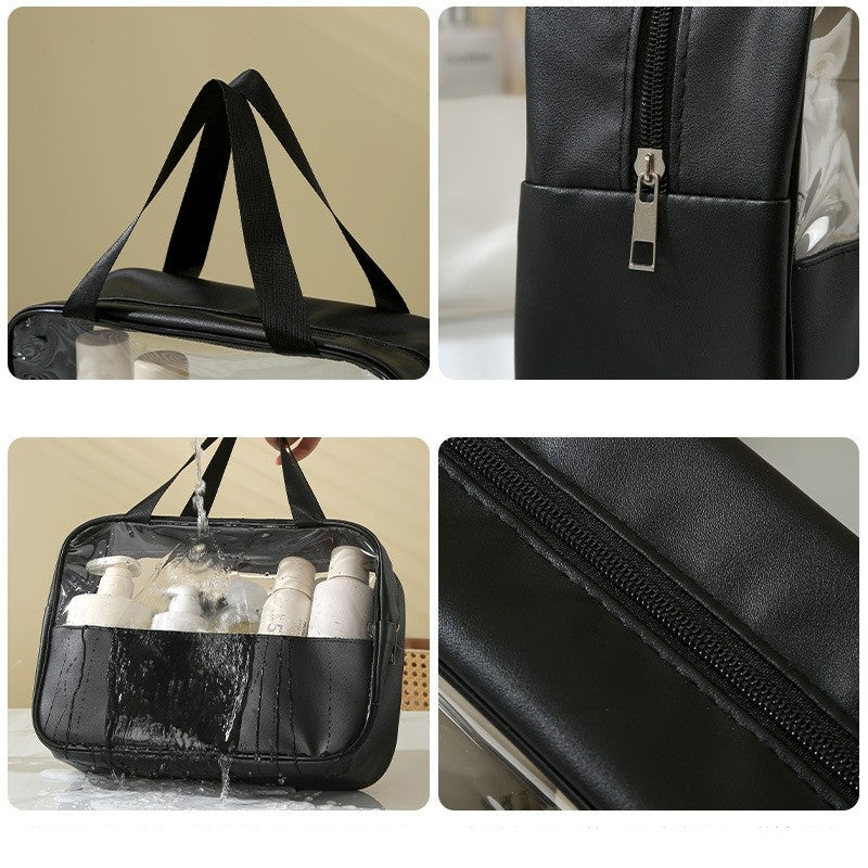Geanta Cosmetice pentru Voiaj si Organizare, Impermeabila cu Maner, Material PVC si Textil, 30 x 21 x 12 cm, Negru