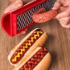 Feliator Manual pentru Hot-Dog si Carnati, Dispozitiv pentru Crestare Decorativa pe Gratar, Inox si ABS, 29.5 x 6.5 cm, Rosu