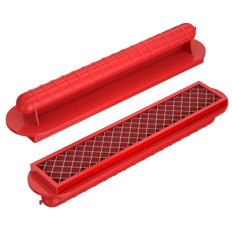 Feliator Manual pentru Hot-Dog si Carnati, Dispozitiv pentru Crestare Decorativa pe Gratar, Inox si ABS, 29.5 x 6.5 cm, Rosu