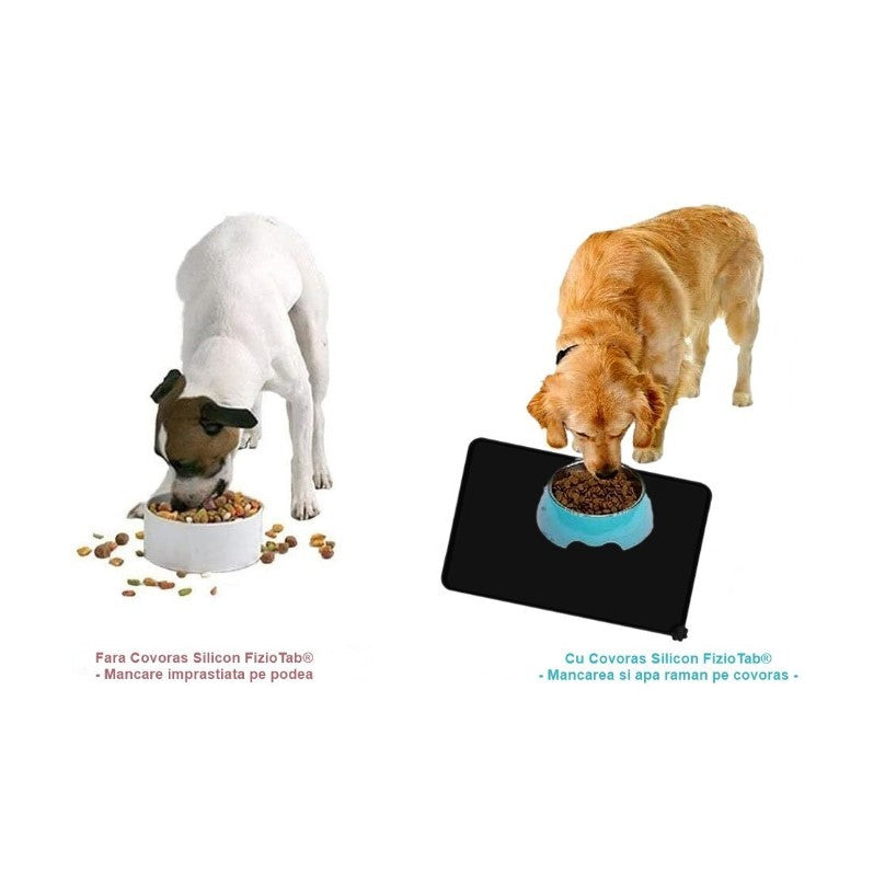 Covoras Silicon pentru Boluri Animale de Companie, Suprafata Antiderapanta, Margini Ridicate Anti-Scurgere, Rezistent la Caldura, Lavabil, 48.5x30 cm, Negru
