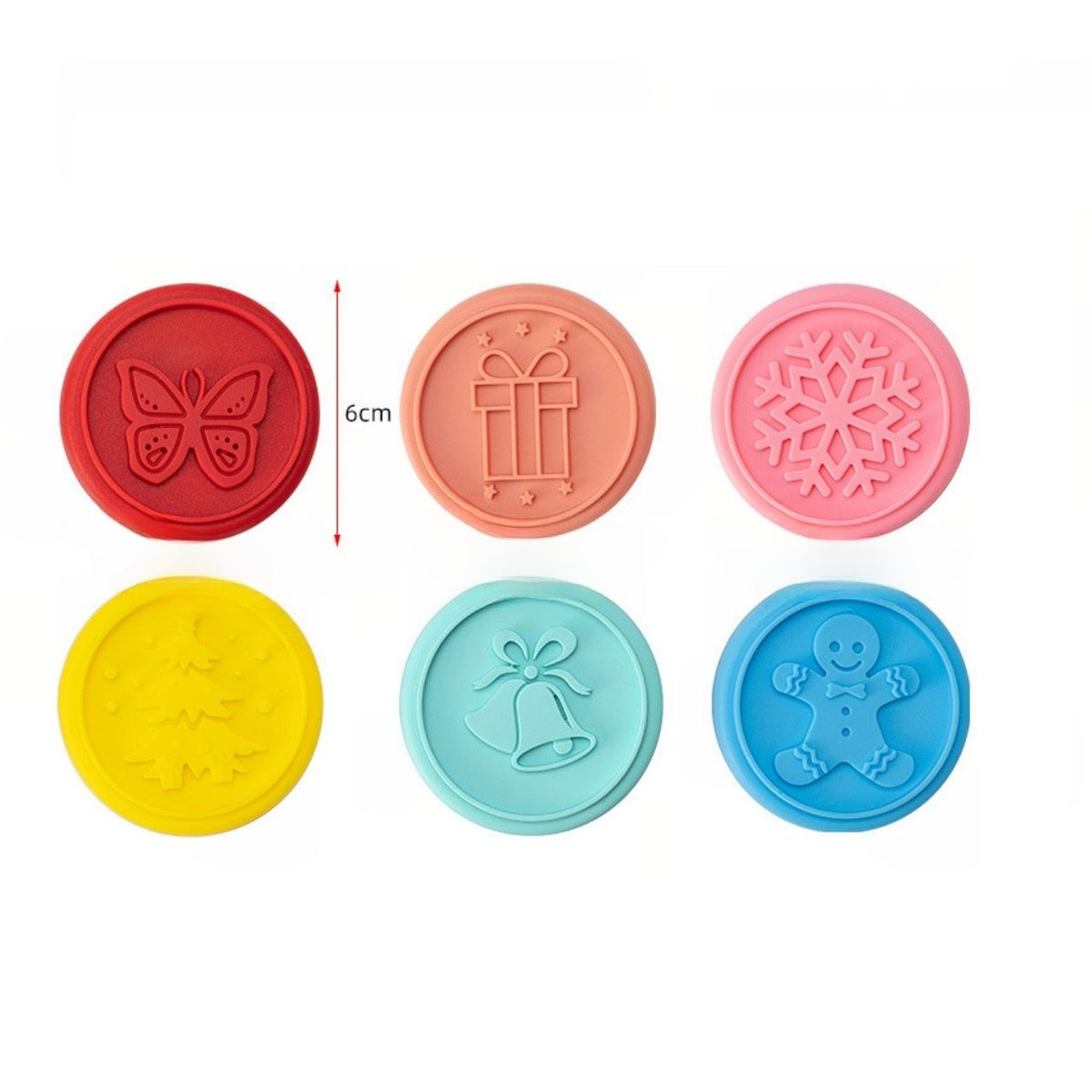 Set 6 Stampile Pentru Prajituri Si Biscuiti, Tematica Craciun, Silicon Alimentar Non-Toxic, Include Forma Taiere Aluat, Maner Ergonomic Plastic, 6 cm, Multicolor