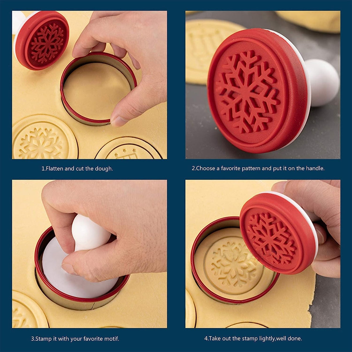 Set 6 Stampile Pentru Prajituri Si Biscuiti, Tematica Craciun, Silicon Alimentar Non-Toxic, Include Forma Taiere Aluat, Maner Ergonomic Plastic, 6 cm, Multicolor