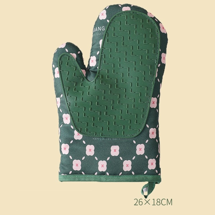 Set 2 Manusi Cuptor, Manusi de Bucatarie Termorezistente pana la 330 Grade, Protectie din Cauciuc si Material Textil, Suprafata Antiderapanta, 26.5 x 18 cm, Verde