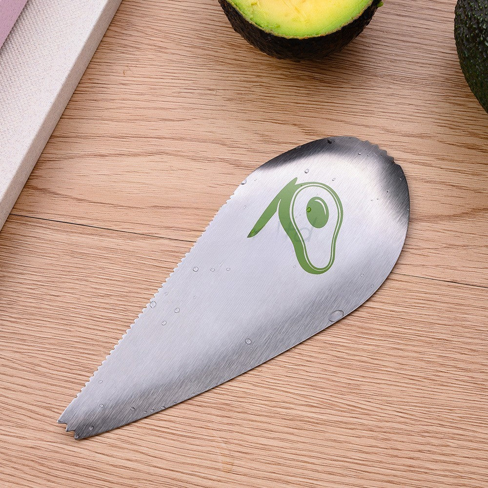 Taietor Avocado 3 in 1, Dispozitiv Multifunctional pentru Curatare si Scoatere Sambure, Forma Curbata cu Zimti, Otel Inoxidabil, 15 x 6 cm, Gri