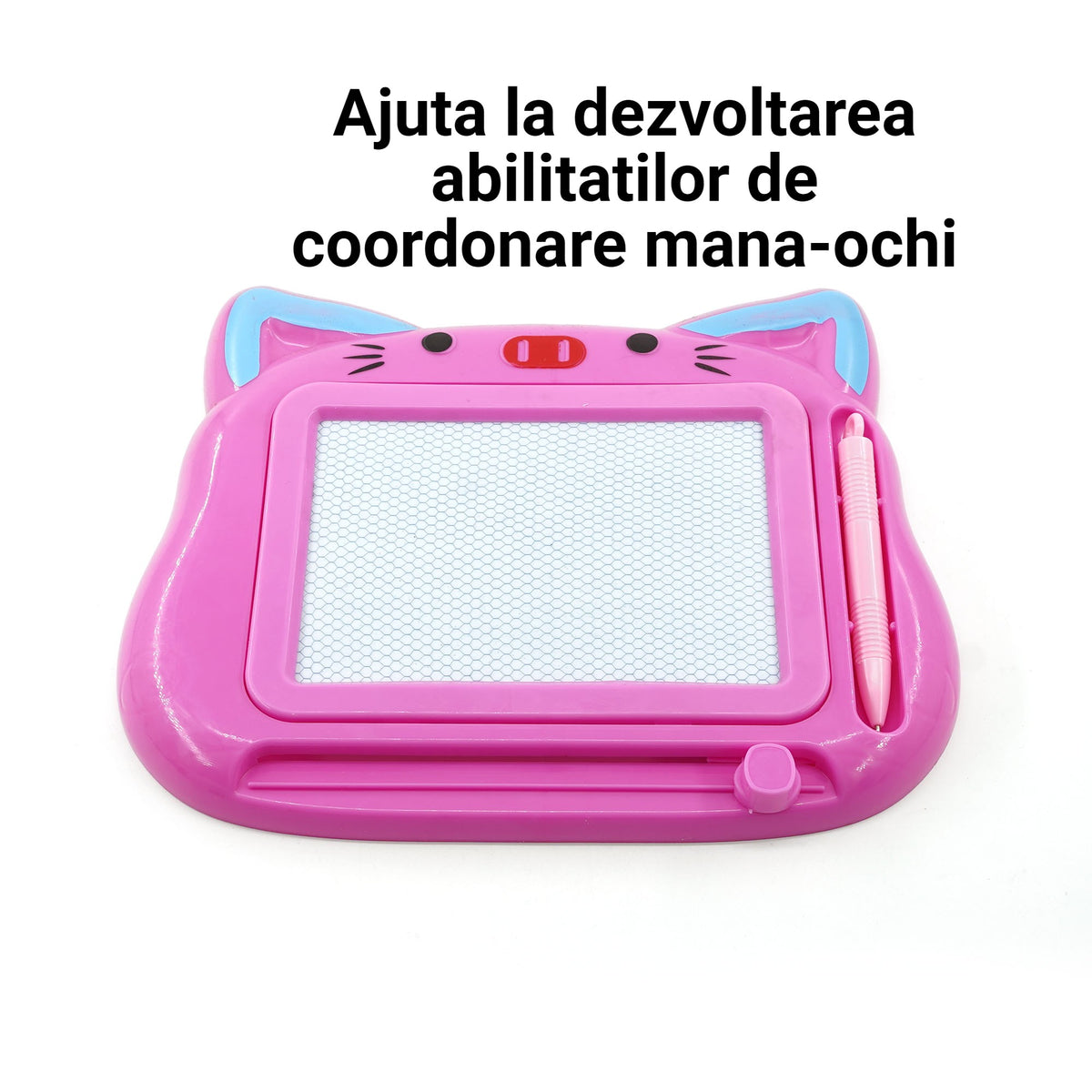 Tablita Magnetica de Scris si Desenat pentru Copii, Model Pisica cu Buton Glisant pentru Stergere, Creion Inclus, Plastic, 23.2x18.5 cm, Roz Fucshia