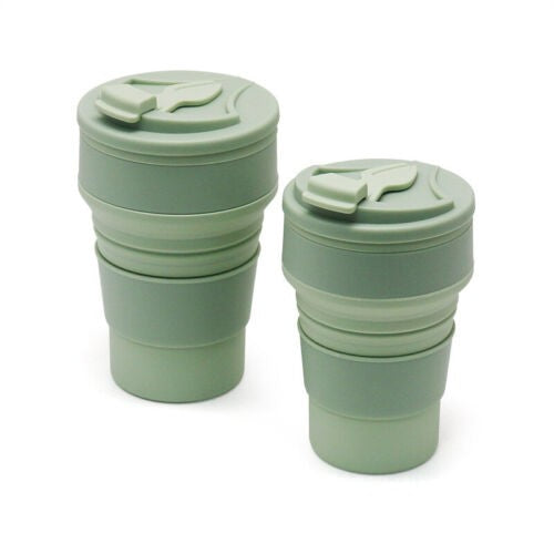 Pahar Pliabil din Silicon pentru Calatorii si Camping, Cana Portabila Reutilizabila, Material Ecologic Fara BPA, 350 ml, Verde, 8.2x6.3x9.1 cm