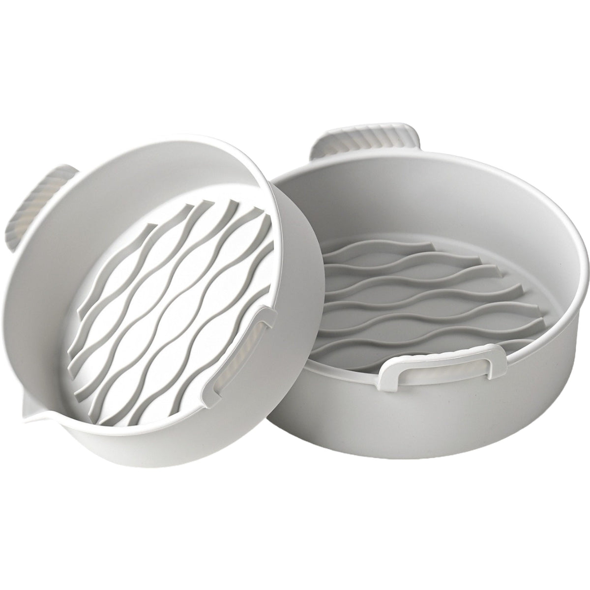 Set 2 Tavi Silicon Pentru Air Fryer, Forma Reutilizabila Si Antiaderenta Cu Manere, Rezistenta 230 Grade, 18.7 x 19.5 x 7 cm, Gri