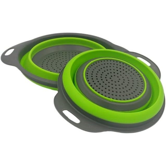 Set 2 Strecuratori Pliabile din Silicon Alimentar, Design Rotund cu Manere Ergonomice, Fund Antiderapant, Compatibile cu Masina de Spalat Vase, Verde
