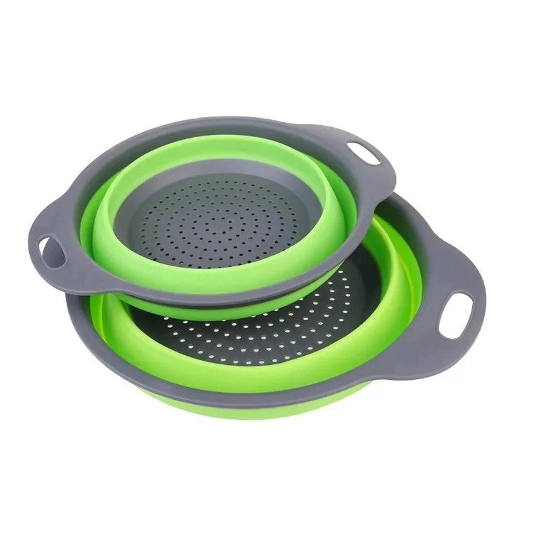 Set 2 Strecuratori Pliabile din Silicon Alimentar, Design Rotund cu Manere Ergonomice, Fund Antiderapant, Compatibile cu Masina de Spalat Vase, Verde
