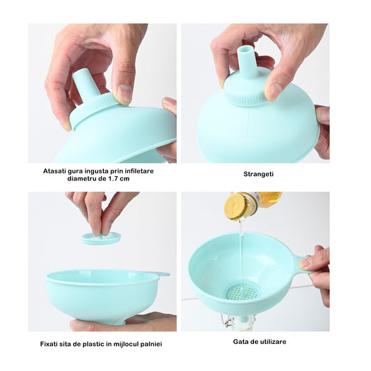 Palnie Bucatarie Multfunctionala 3 in 1, Filtru Detasabil si Filet, Doua Dimensiuni de Scurgere, Plastic Rezistent, 11.5 x 16.7 cm, Albastru