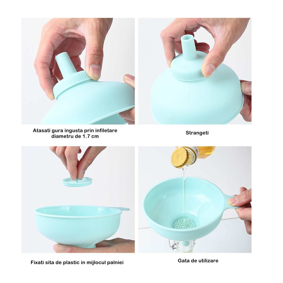 Palnie Bucatarie Multfunctionala 3 in 1, Filtru Detasabil si Filet, Doua Dimensiuni de Scurgere, Plastic Rezistent, 11.5 x 16.7 cm, Albastru