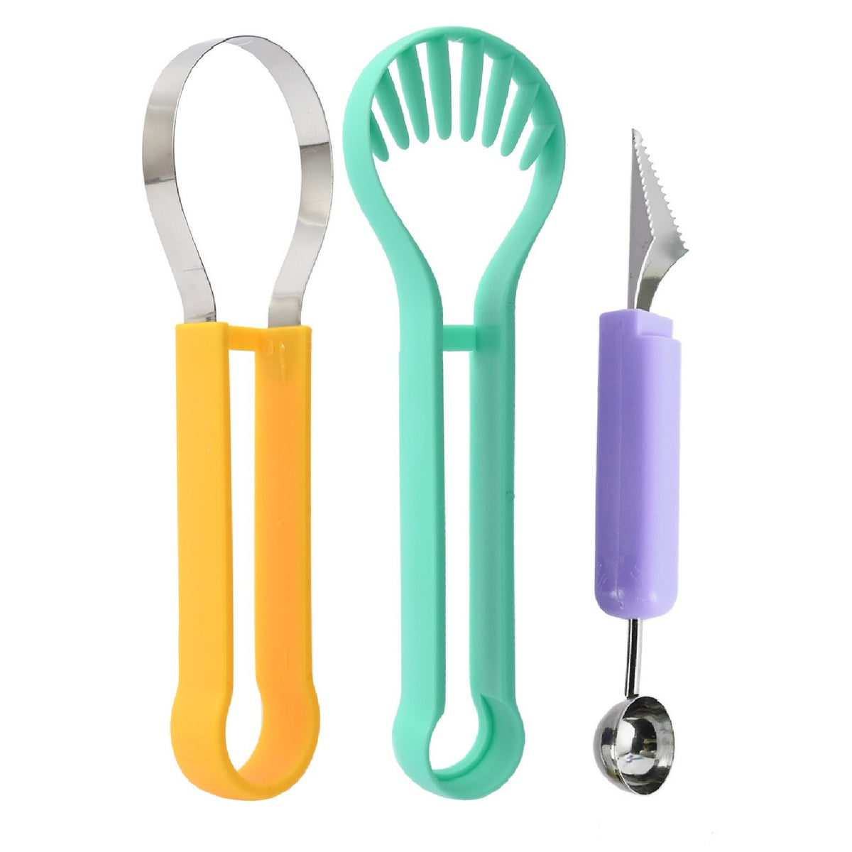 Set Ustensila Bucatarie 4 in 1 pentru Taiat si Decorat Fructe, Dispozitiv pentru Sculptat si Scoatere Samburi, Inox si Plastic, 28x6.2 cm, Verde/Multicolor