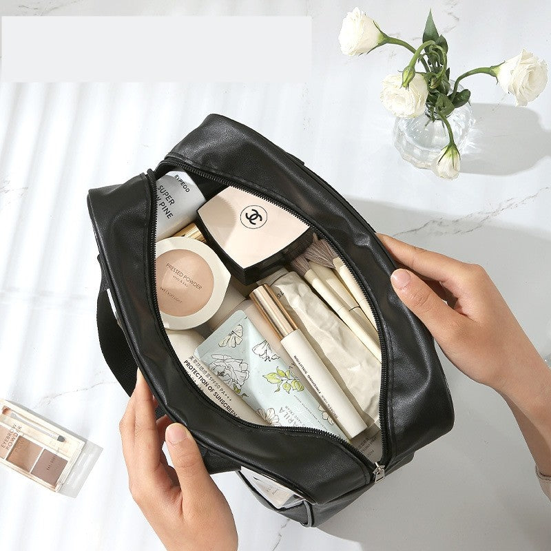 Geanta Cosmetice pentru Voiaj, Organizator Impermeabil, Material PVC si Textil, Portabila, 26 x 15 x 10 cm, Negru