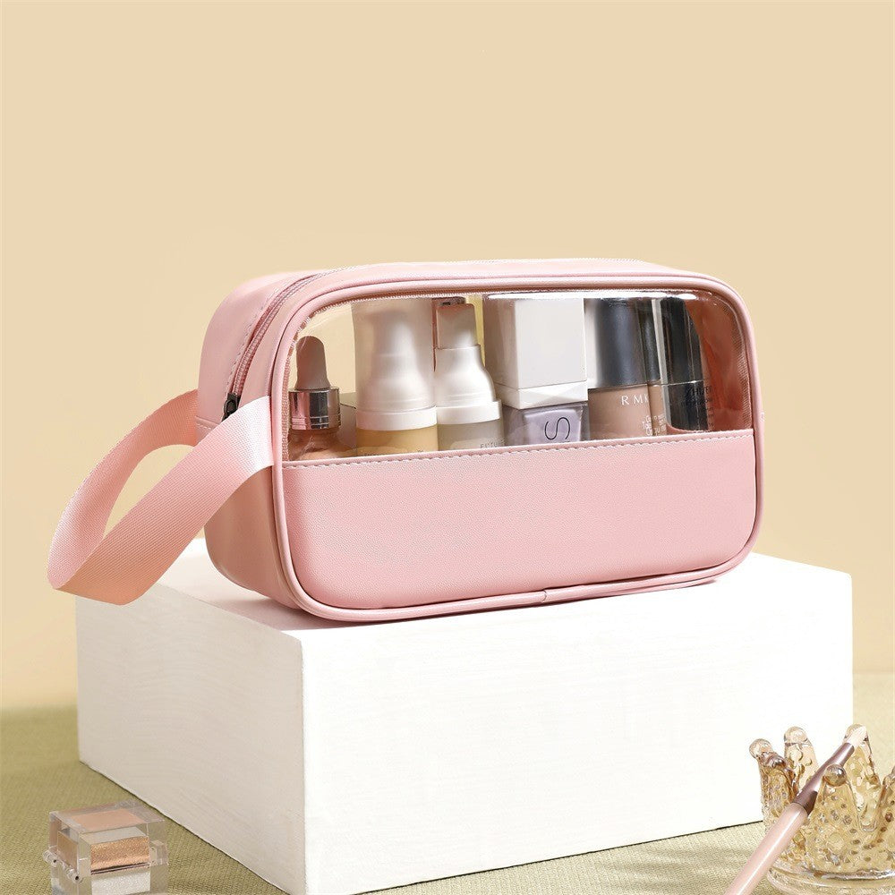 Geanta Cosmetice pentru Voiaj si Organizare, Portfard Impermeabil, Material PVC si Textil, 22 x 12 x 8 cm, Roz