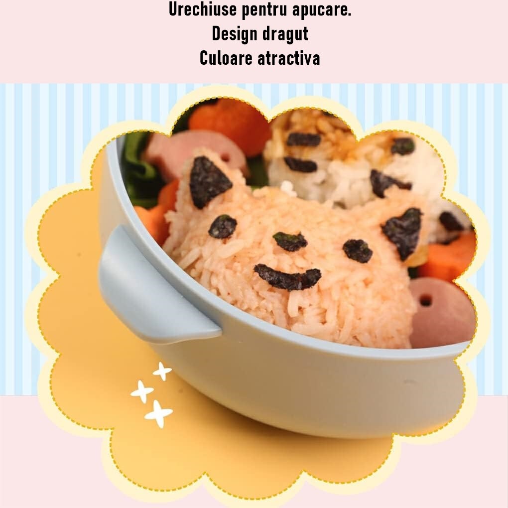 Caserola Pentru Copii Tip Lunch Box, 2 Compartimente Detasabile, Sistem Anti-Scurgere, Include Lingura Si Foarfeca, Plastic Fara BPA, 750 ml, Albastra
