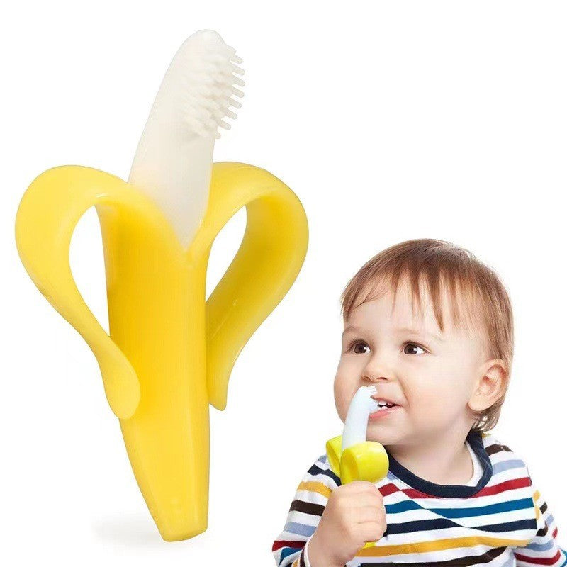 Jucarie Dentitie Bebelusi, Model Banana cu Manere Ergonomice, Silicon Non-Toxic Fara Miros, 10.5x5.9 cm, Galben