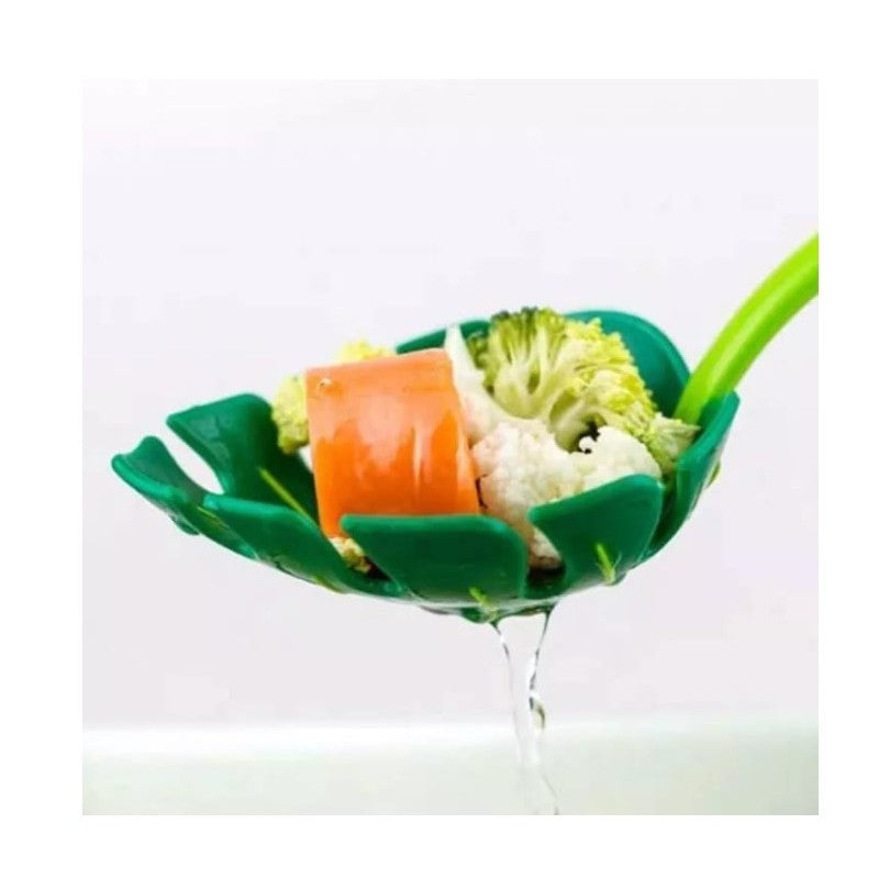 Ustensila Bucatarie Universala Tip Frunza, Spumiera si Lingura de Servit, Design Creativ Modern, Material ABS Rezistent, 30x9.5 cm, Verde