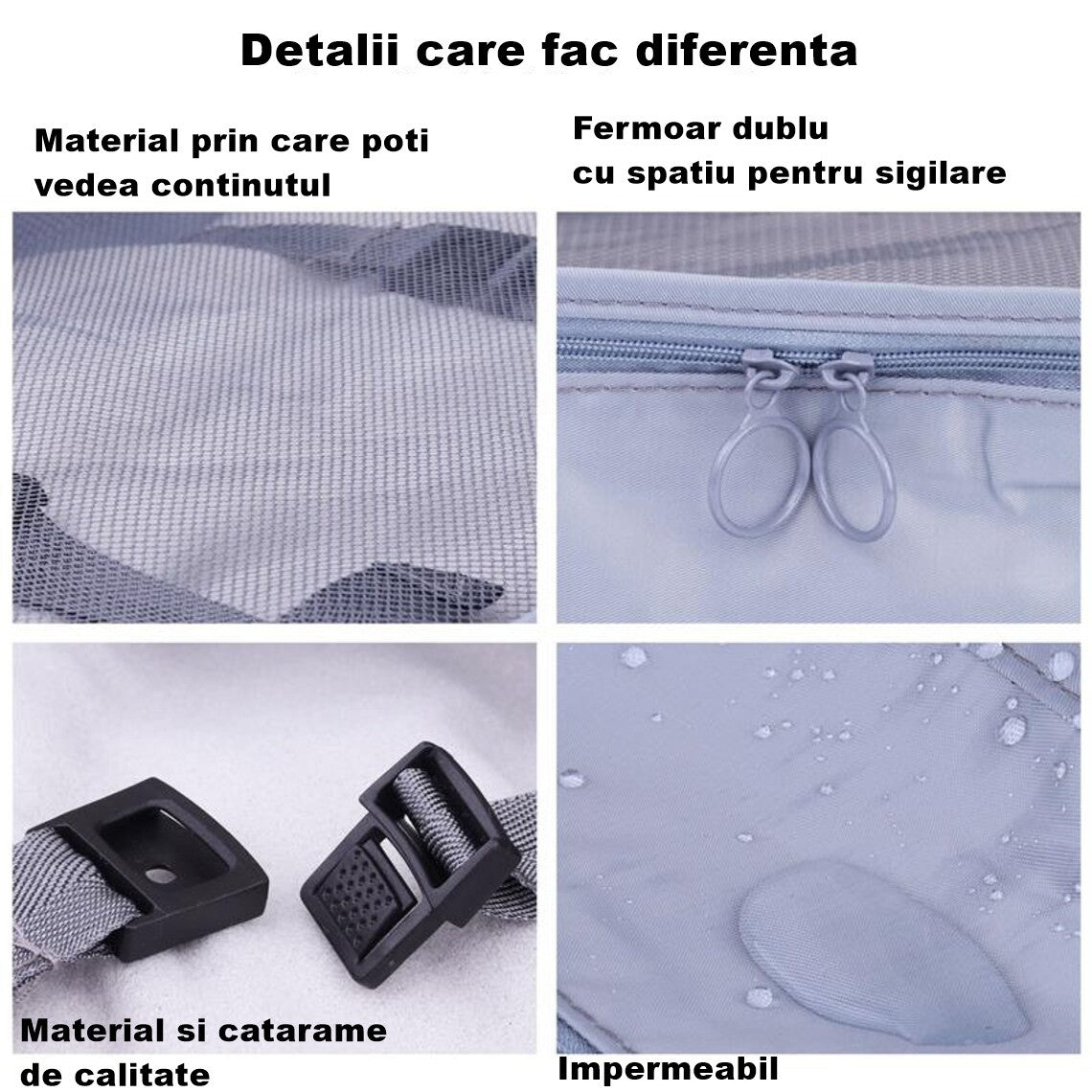 Set 8 Organizatoare Bagaj, Huse Calatorie Impermeabile cu Fermoar, Organizator Haine si Incaltaminte pentru Geamantan sau Dulap, Poliester Pliabil, Gri