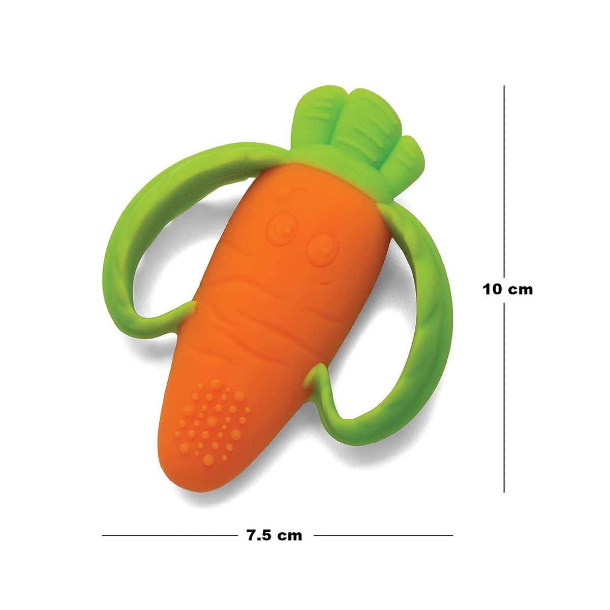 Jucarie Dentitie Bebelusi, Inel Gingival in Forma de Morcov cu Manere Ergonomice, Silicon Non-Toxic Fara Miros, 10x7.5x2.8 cm, Portocaliu