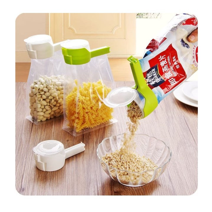 Set 4 Cleme pentru Sigilare Pungi cu Capac de Dozare, Clipuri Ermetice pentru Ambalaje Alimentare, Material ABS Durabil, Multicolor