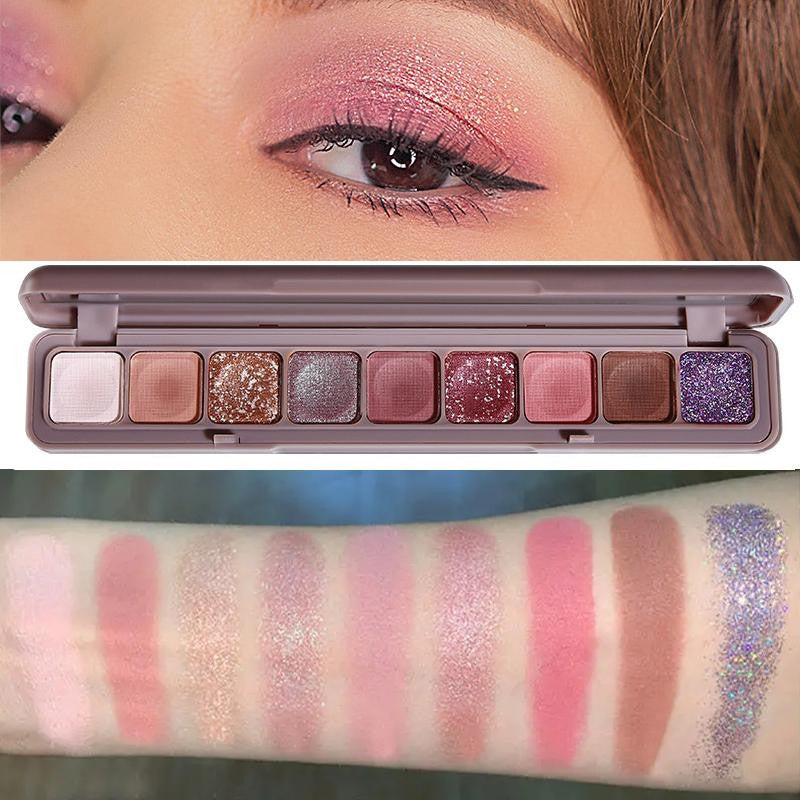 Paleta Farduri de Ochi cu 9 Culori Mate si Sidefate, Formula Rezistenta la Apa, Oglinda Inclusa, Fara Sulfati, 10 g, Multicolor