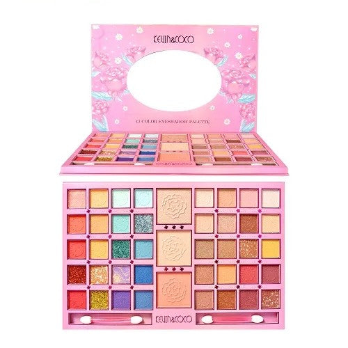Kevin&Coco Paleta Machiaj Profesionala cu 43 Culori, Farduri Mate si Sidefate, Pudra, Iluminator, 2 Aplicatoare Incluse, Multicolor, 400 g