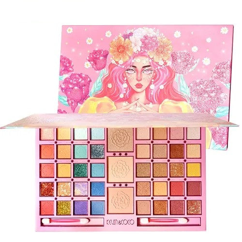 Kevin&Coco Paleta Machiaj Profesionala cu 43 Culori, Farduri Mate si Sidefate, Pudra, Iluminator, 2 Aplicatoare Incluse, Multicolor, 400 g