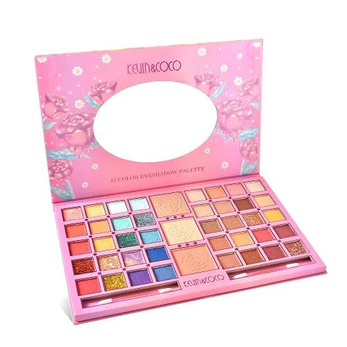 Kevin&Coco Paleta Machiaj Profesionala cu 43 Culori, Farduri Mate si Sidefate, Pudra, Iluminator, 2 Aplicatoare Incluse, Multicolor, 400 g
