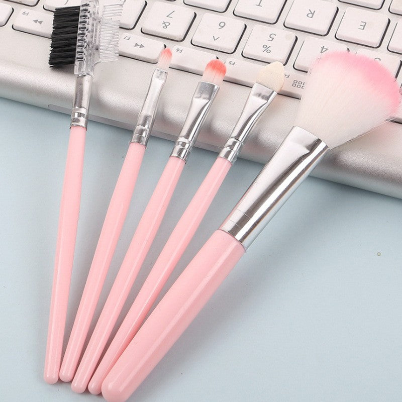 Set 5 Pensule de Machiaj de Voiaj, Trusa Mini pentru Fard si Pudra, Peri Sintetici si Maner Plastic, Negru, 5 Bucati