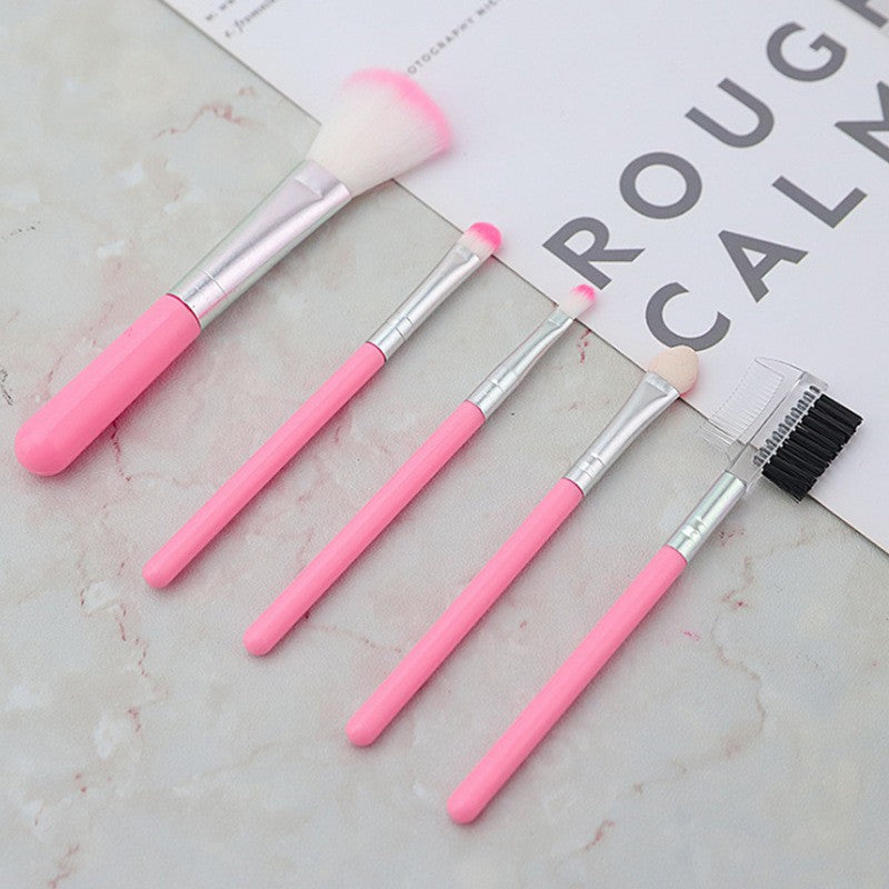 Set 5 Pensule de Machiaj de Voiaj, Trusa Mini pentru Fard si Pudra, Peri Sintetici si Maner Plastic, Negru, 5 Bucati