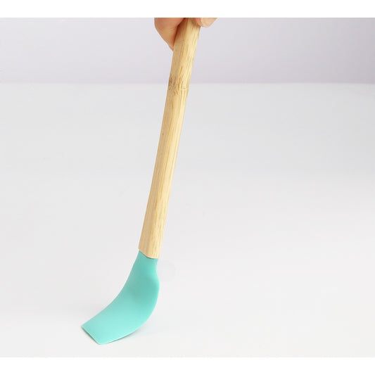 Set 5 Mini Spatule de Silicon si Pensula, Rezistente la Caldura 232 Grade, Maner Lemn Stejar, Multicolor, 21 x 3 cm