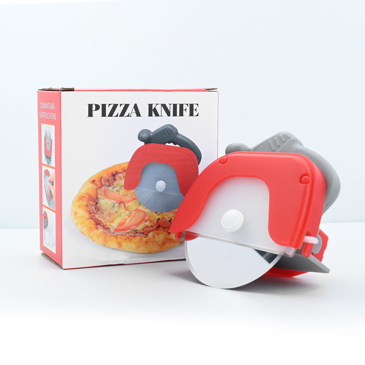 Cuțit Circular pentru Pizza, Rolă Tăiere cu Capac de Protecție și Mâner Ergonomic, Oțel Inoxidabil și Plastic, 11.5 x 12.5 cm, Roșu