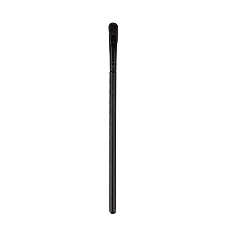 Pensula Machiaj Plata, Pensula Profesionala pentru Detalii si Produse Cremoase, Design Duo Fiber, Par Sintetic si Maner Plastic, 16 cm, Negru