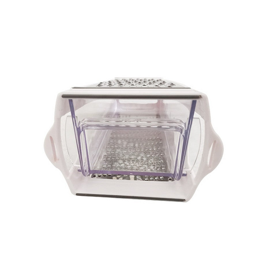 Razatoare De Bucatarie Cu Cutie Colectoare, 2 Tipuri De Lame Pentru Legume Si Branza, Carcasa Inox Si ABS, Maner Ergonomic, Alb
