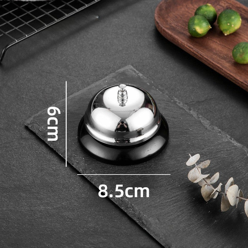 Sonerie Receptie Metalica, Clopotel pentru Hotel, Bar si Restaurant, Corp din Metal si Plastic, Design Compact, Argintiu cu Baza Neagra, 8.5 x 6 cm