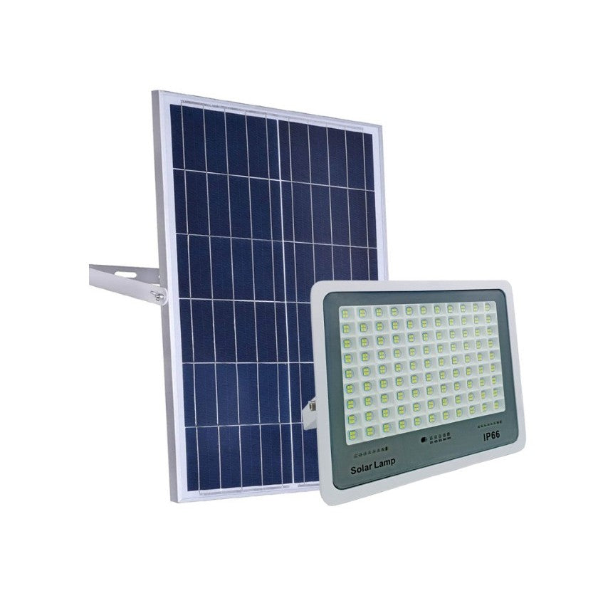 Proiector LED cu Panou Solar, Senzor de Lumina si Telecomanda, Putere 200W, 396 LED-uri, Protectie Intemperii IP67, Carcasa Aluminiu, 30x24 cm, Negru