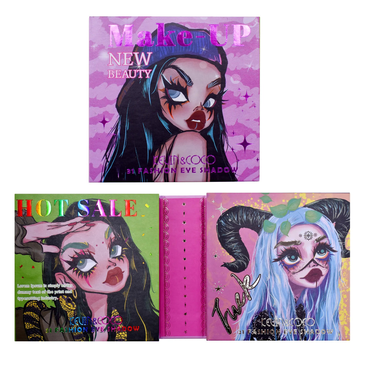 Paleta Farduri Kevin&Coco, Trusa Machiaj Completa 31 Culori, Farduri Mate, Metalice si Sidefate, Include Blush si Iluminator, Format Patrat, 250 g, Multicolor